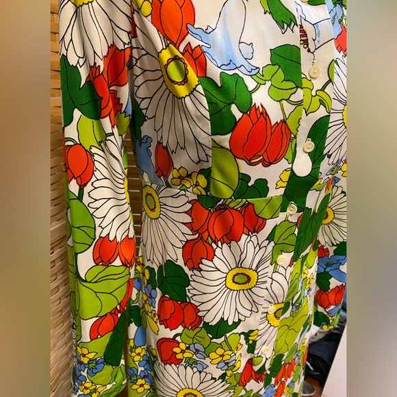 Vintage Anika Mod Flower Power Long Sleeve Maxi Dress Sz M Dagger Collar - Picture 12 of 14